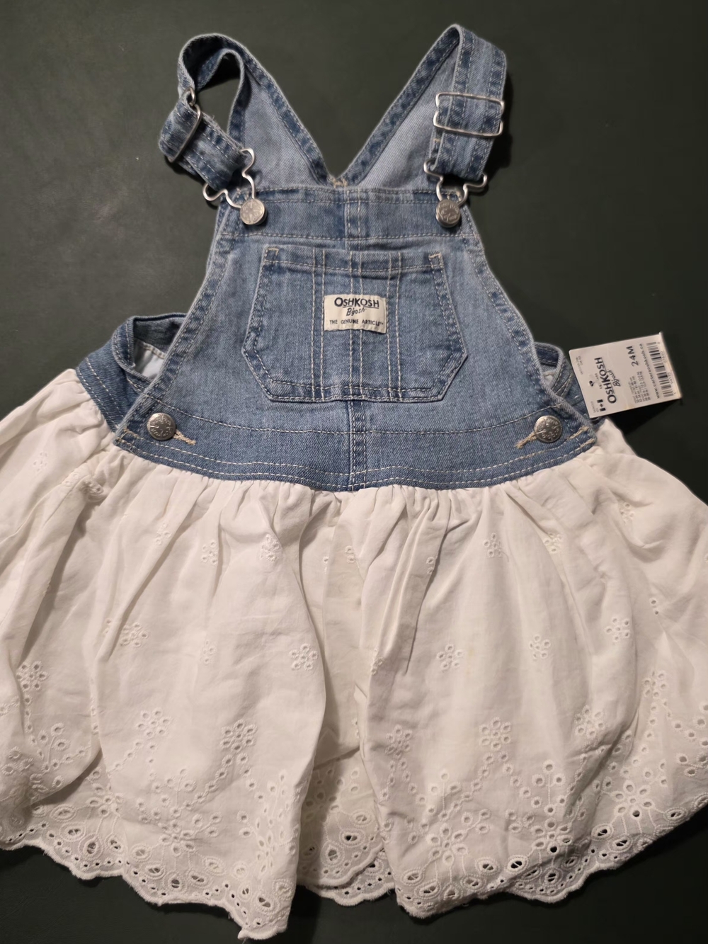 OshKosh Denim & White Eyelet Overall Dress for Kids